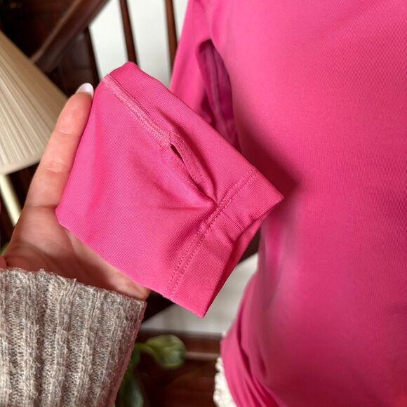 Nike Pro Combat Hot Pink Compression Long Sleeve Finger Hole Shirt Yoga Pilates - Picture 2 of 6
